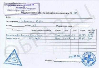 Справка о вакцинации против гриппа образец